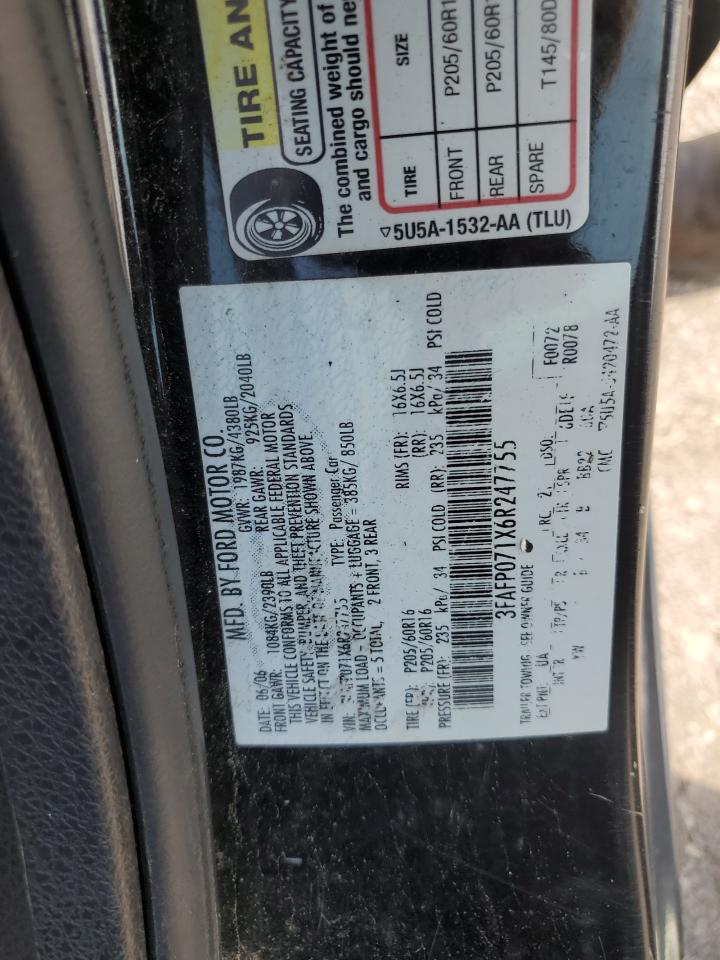 2006 Ford Fusion Se VIN: 3FAFP071X6R247755 Lot: 66476245