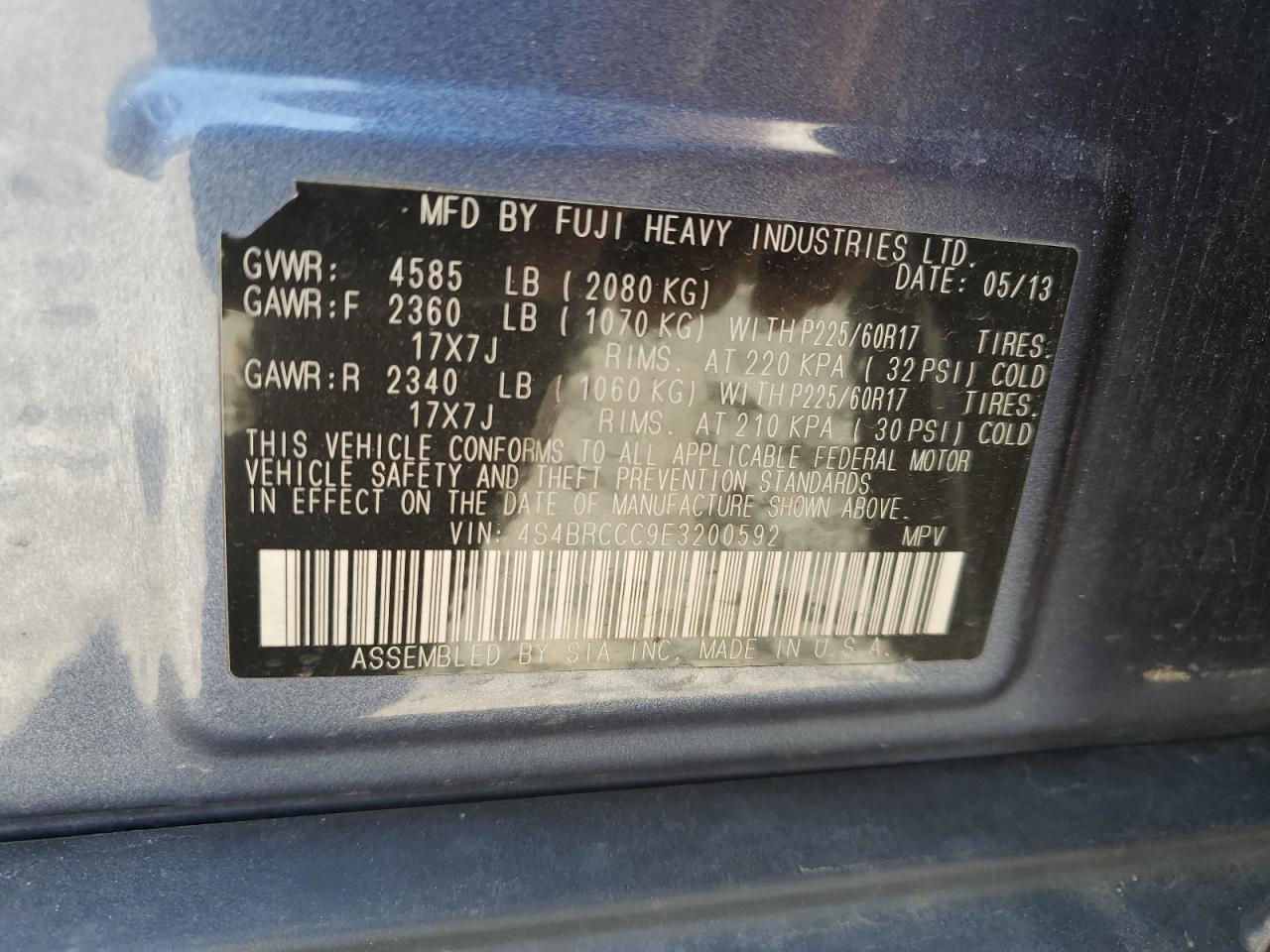 2014 Subaru Outback 2.5I Premium VIN: 4S4BRCCC9E3200592 Lot: 62769835
