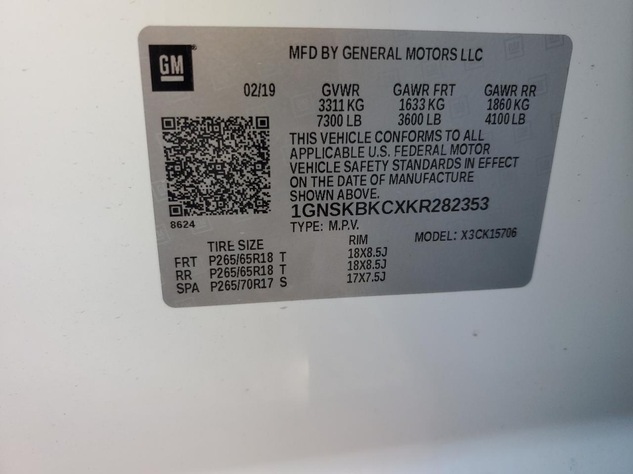 2019 Chevrolet Tahoe K1500 Lt VIN: 1GNSKBKCXKR282353 Lot: 63801945