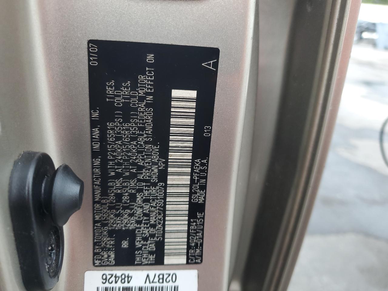 2007 Toyota Sienna Ce VIN: 5TDZK23C77S010079 Lot: 63688115