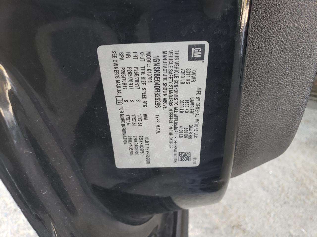 2013 Chevrolet Tahoe K1500 Lt VIN: 1GNSKBE04DR325296 Lot: 63770815