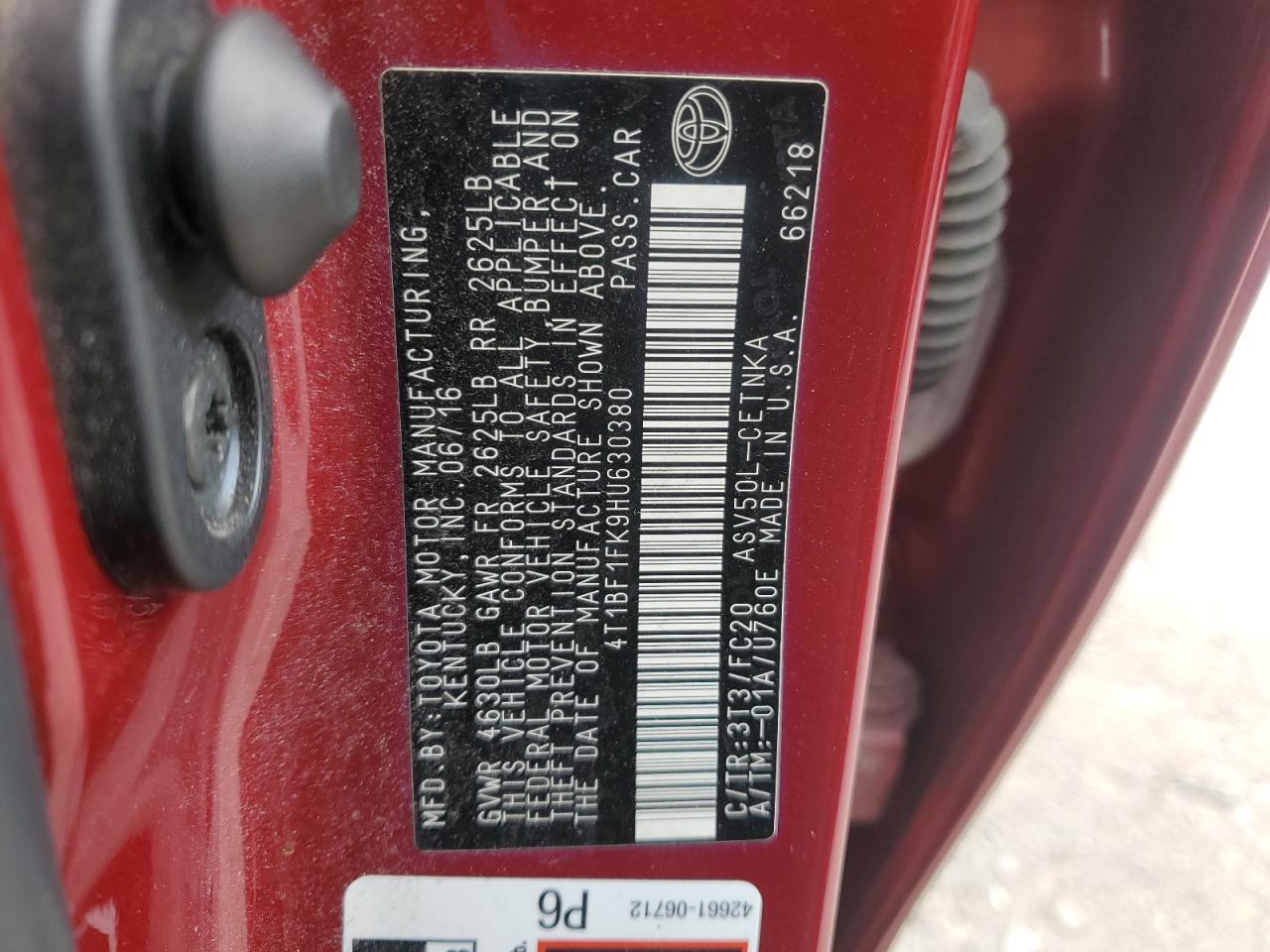 2017 Toyota Camry Le VIN: 4T1BF1FK9HU630380 Lot: 65017665
