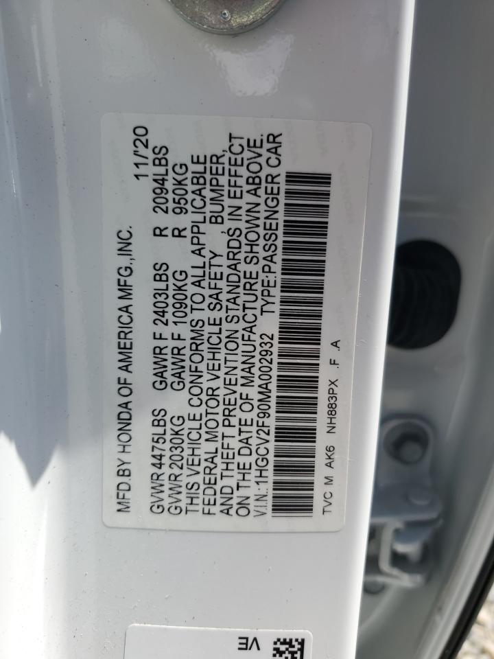 2021 Honda Accord Touring VIN: 1HGCV2F90MA002932 Lot: 64881955