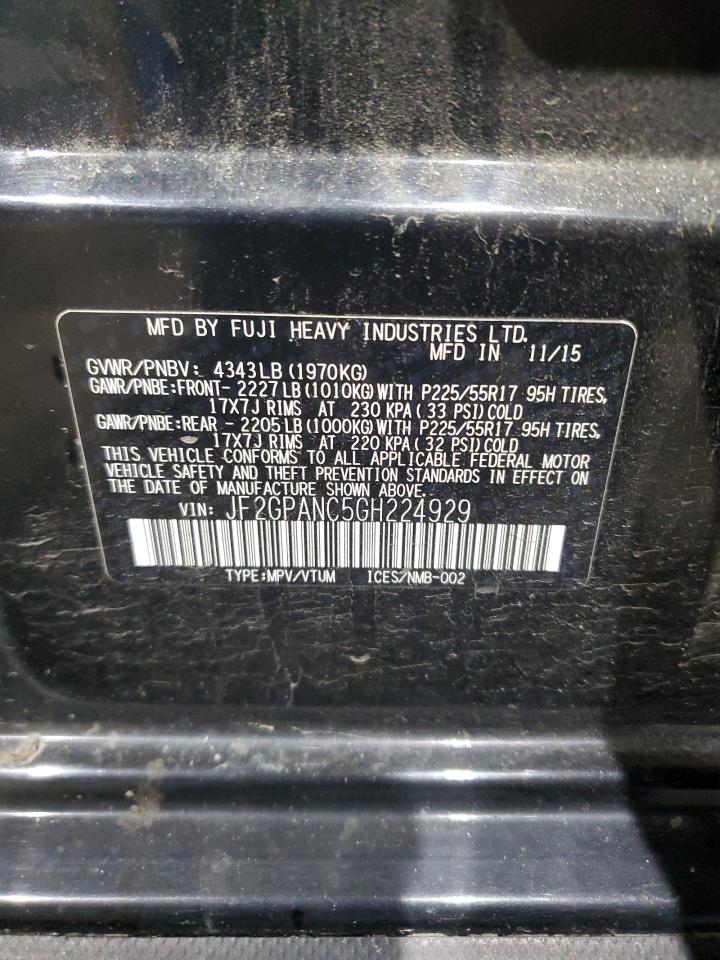 2016 Subaru Crosstrek Limited VIN: JF2GPANC5GH224929 Lot: 64494165