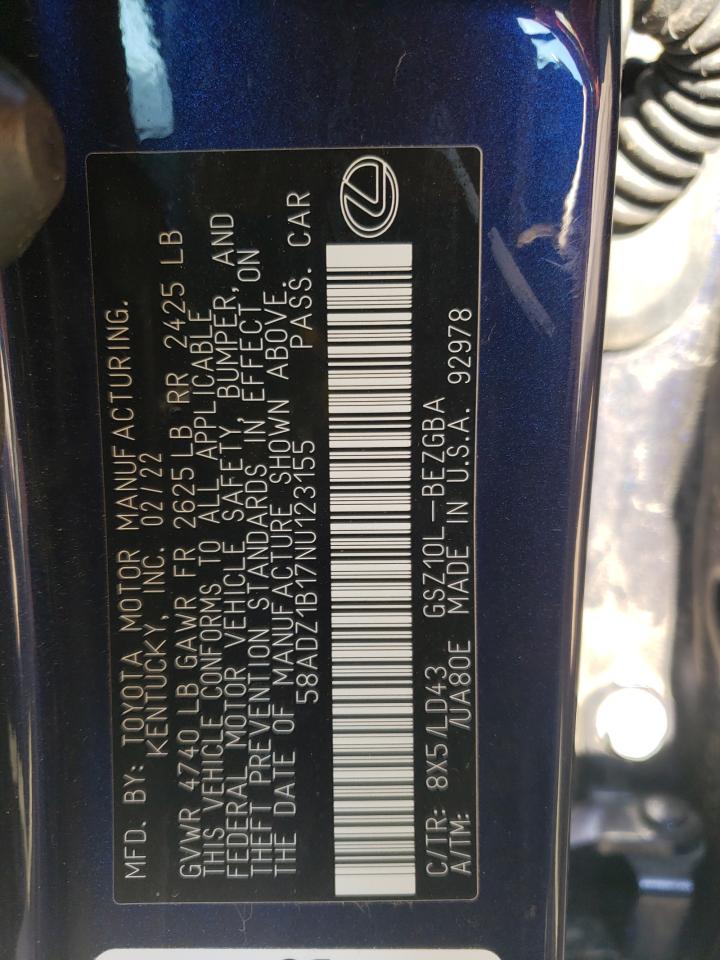 2022 Lexus Es 350 Base VIN: 58ADZ1B17NU123155 Lot: 63611175