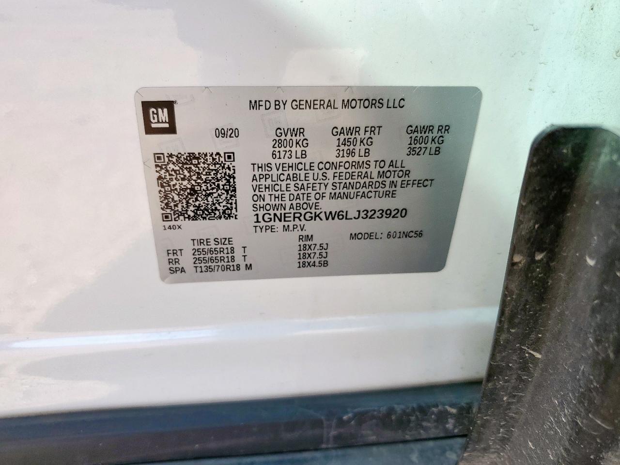 2020 Chevrolet Traverse Lt VIN: 1GNERGKW6LJ323920 Lot: 64513895