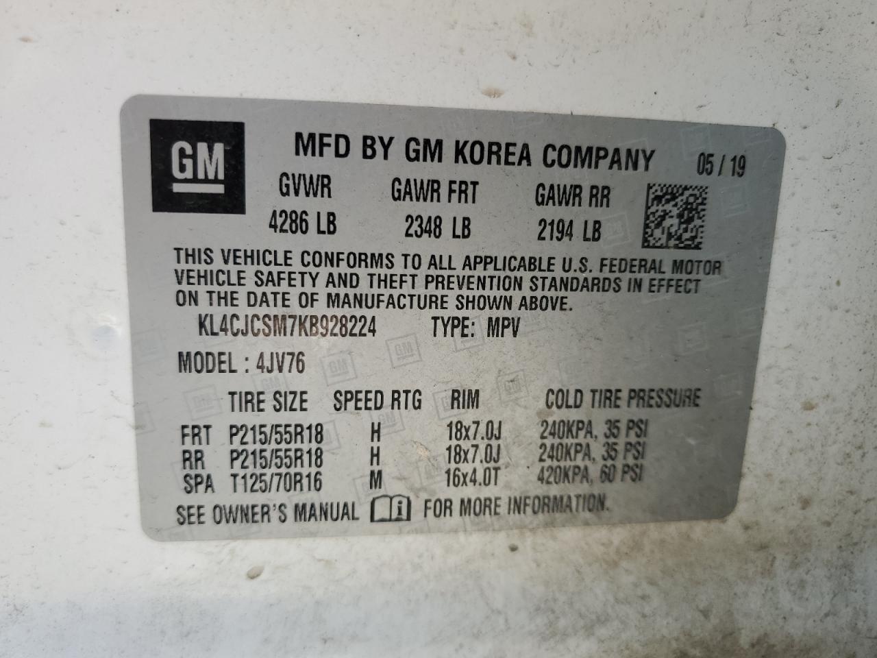 2019 Buick Encore Essence VIN: KL4CJCSM7KB928224 Lot: 63521465