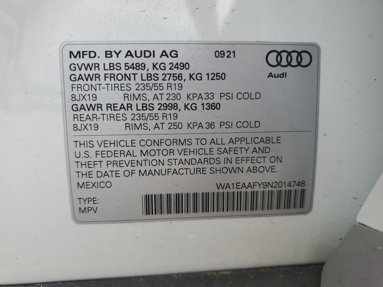 2022 Audi Q5 Premium Plus 45 VIN: WA1EAAFY9N2014748 Lot: 63524845