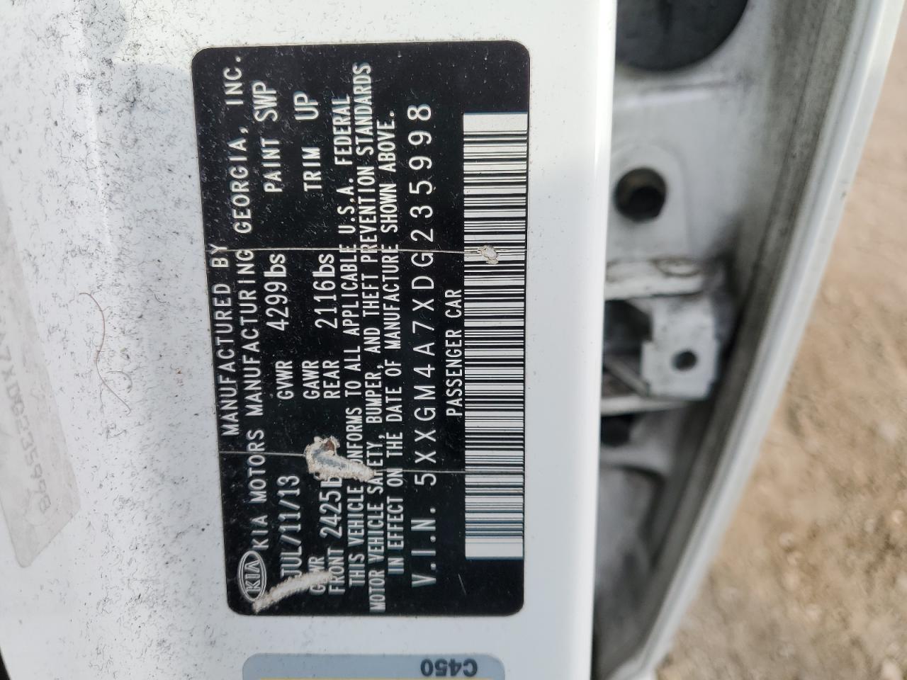 2013 Kia Optima Lx VIN: 5XXGM4A7XDG235998 Lot: 65511295