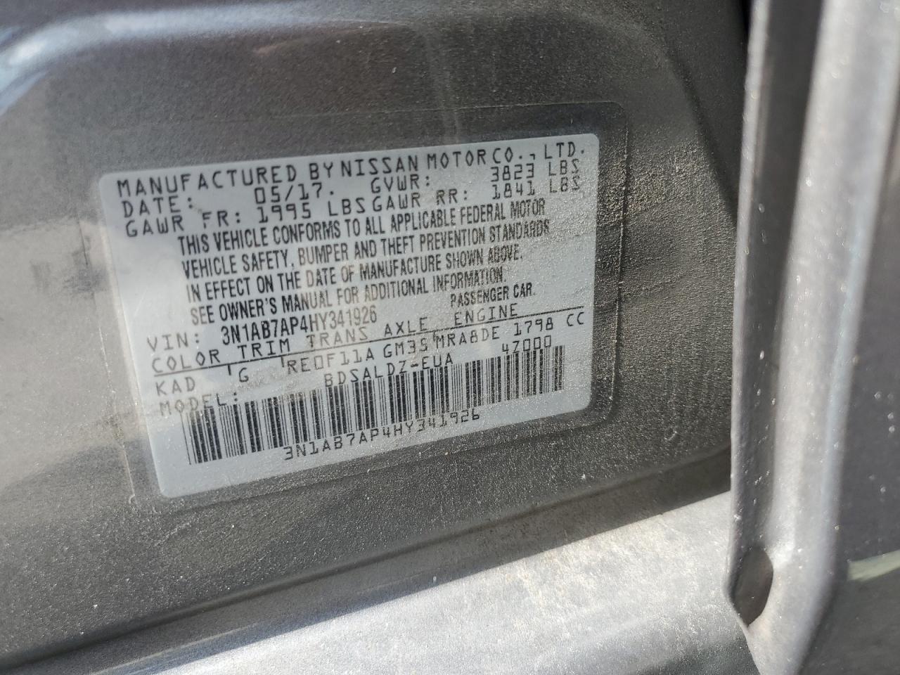 3n1ab7ap4hy341926 3N1AB7AP4HY341926 2017 Nissan Sentra S