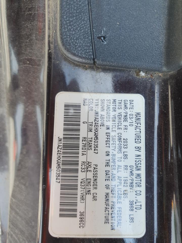 2010 Nissan 370Z VIN: JN1AZ4EHXAM503547 Lot: 65055555