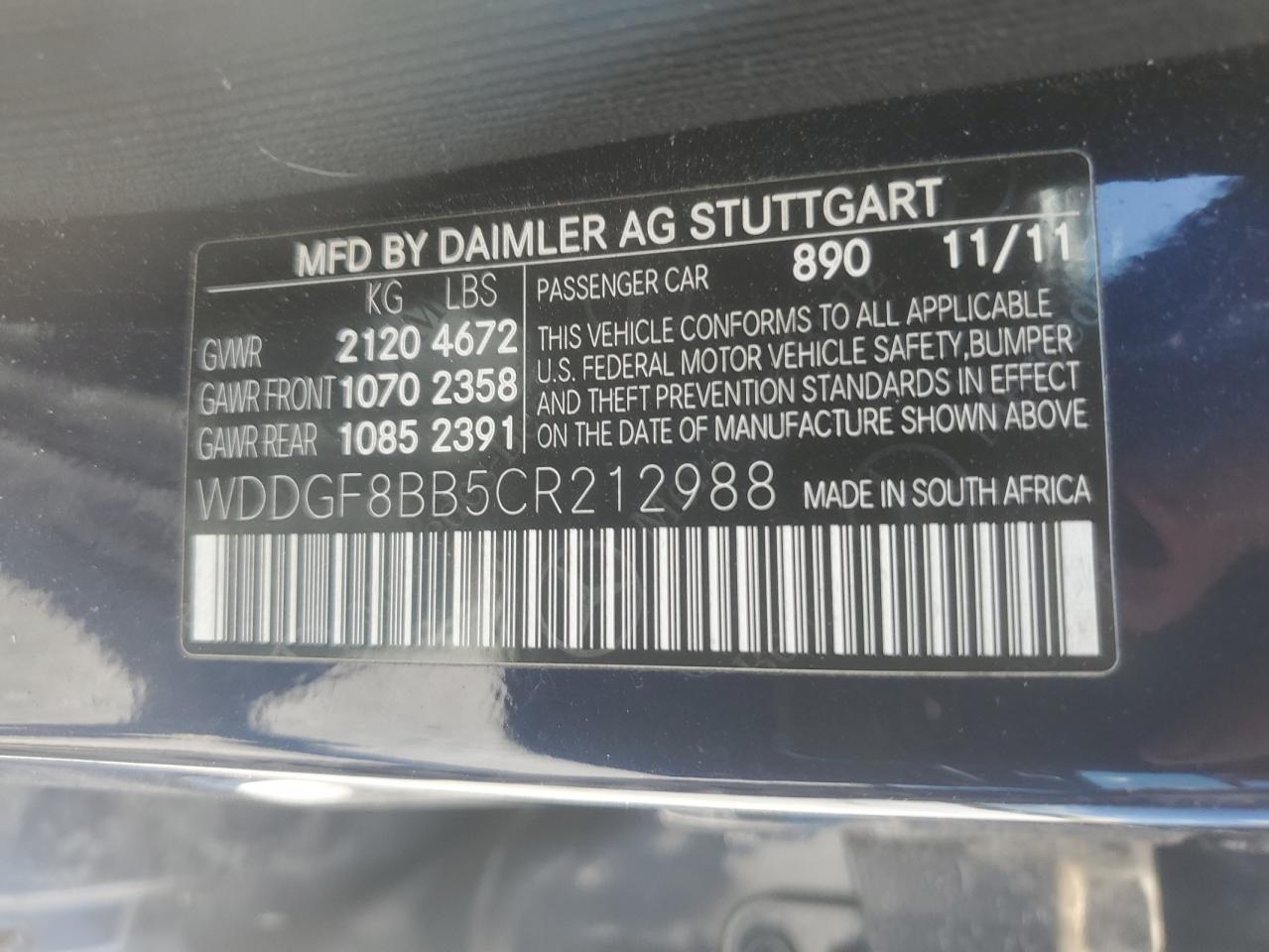 2012 Mercedes-Benz C 300 4Matic VIN: WDDGF8BB5CR212988 Lot: 62689835