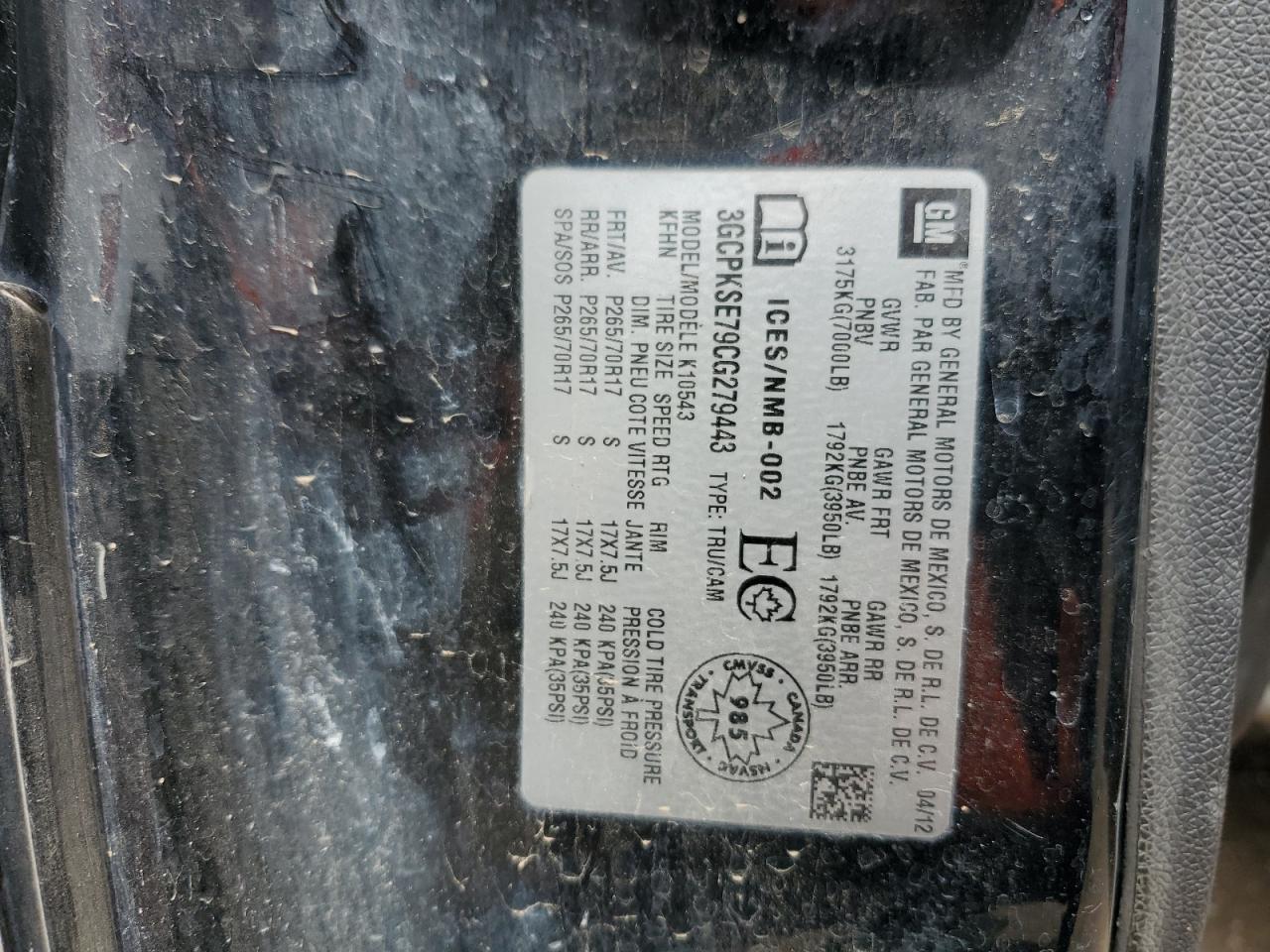 3gcpkse79cg279443 3GCPKSE79CG279443 2012 Chevrolet Silverado K1500 Lt