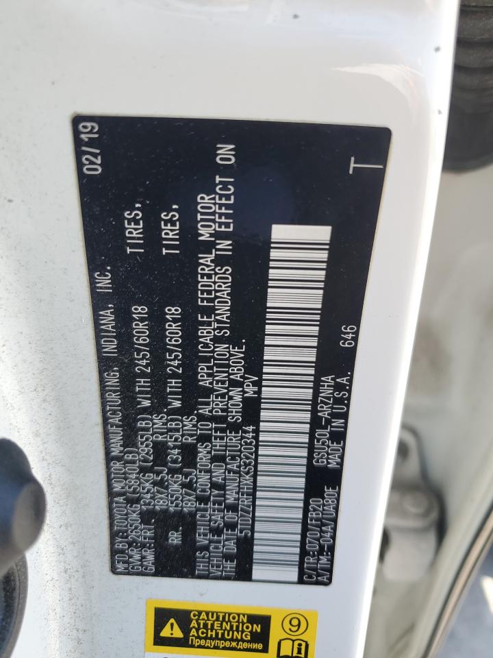 2019 Toyota Highlander Le VIN: 5TDZZRFHXKS320344 Lot: 64585195