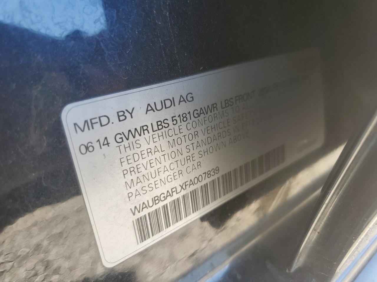 2015 Audi S4 Premium Plus VIN: WAUBGAFLXFA007839 Lot: 64233135