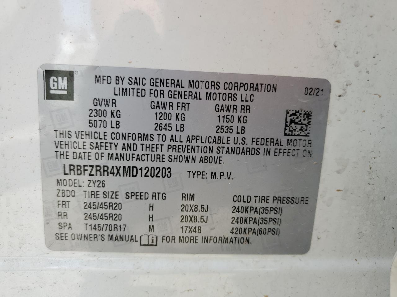 2021 Buick Envision Avenir VIN: LRBFZRR4XMD120203 Lot: 65283075