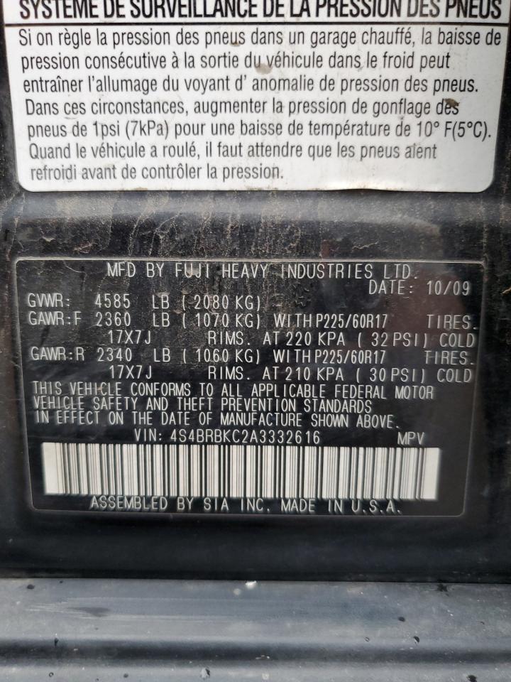 2010 Subaru Outback 2.5I Limited VIN: 4S4BRBKC2A3332616 Lot: 64586555
