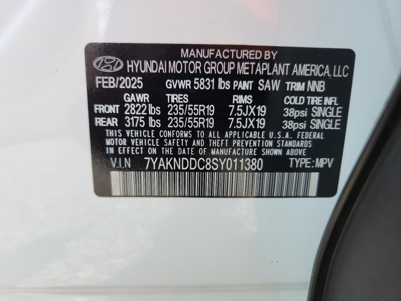 2025 Hyundai Ioniq 5 Sel VIN: 7YAKNDDC8SY011380 Lot: 63339785
