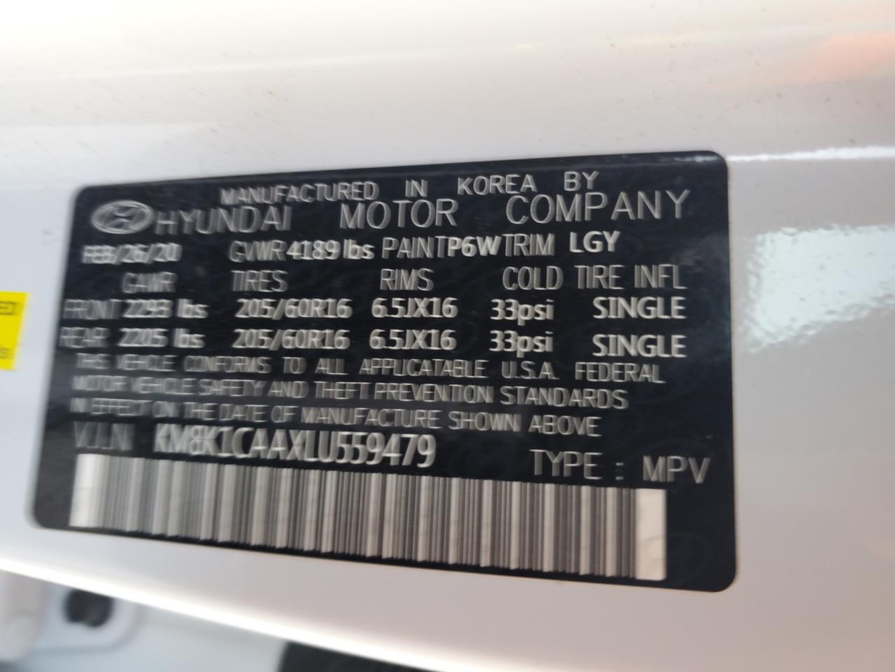 2020 Hyundai Kona Se VIN: KM8K1CAAXLU559479 Lot: 63659945