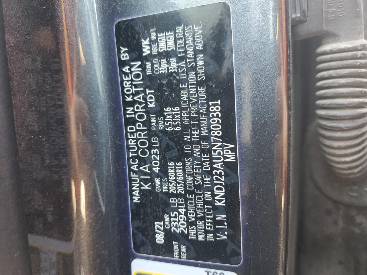 2022 Kia Soul Lx VIN: KNDJ23AU5N7809381 Lot: 65216315