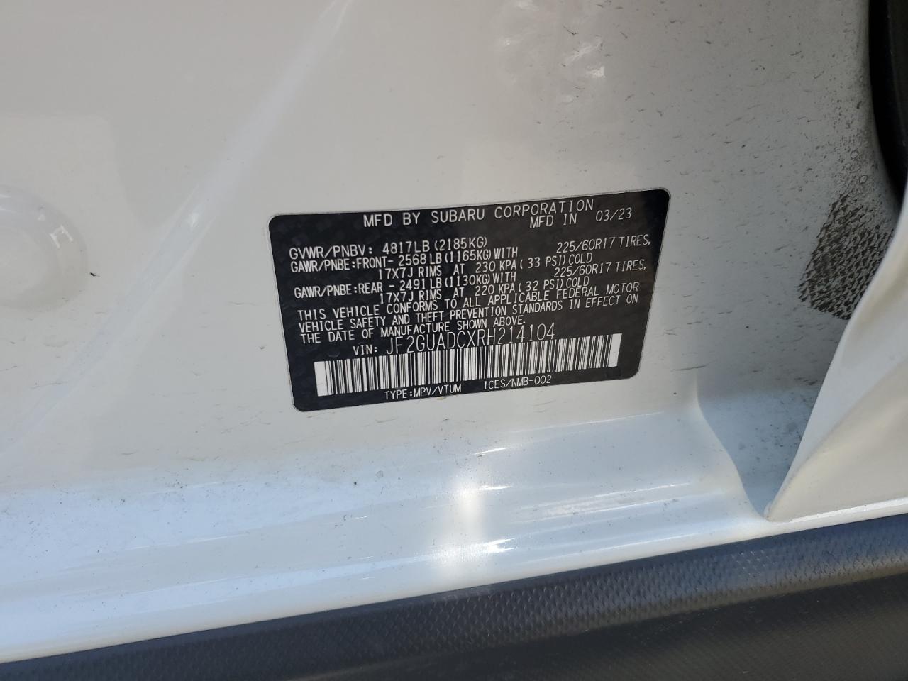 2024 Subaru Crosstrek Premium VIN: JF2GUADCXRH214104 Lot: 64614545