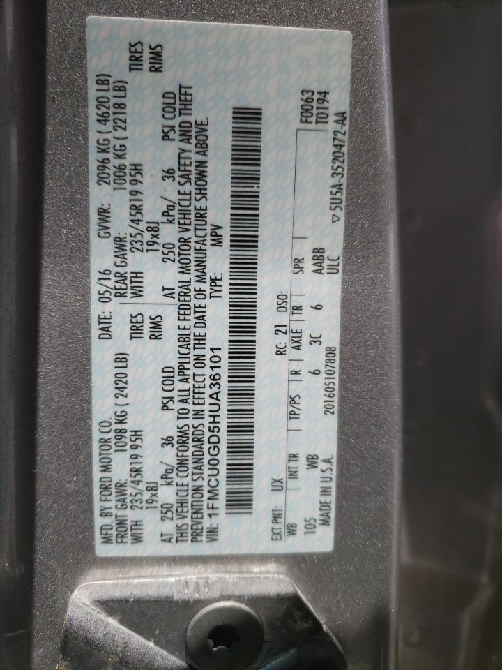 2017 Ford Escape Se VIN: 1FMCU0GD5HUA36101 Lot: 65394775