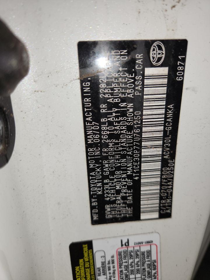 2007 Toyota Camry Solara Se VIN: 4T1CE30P77U761250 Lot: 62645425