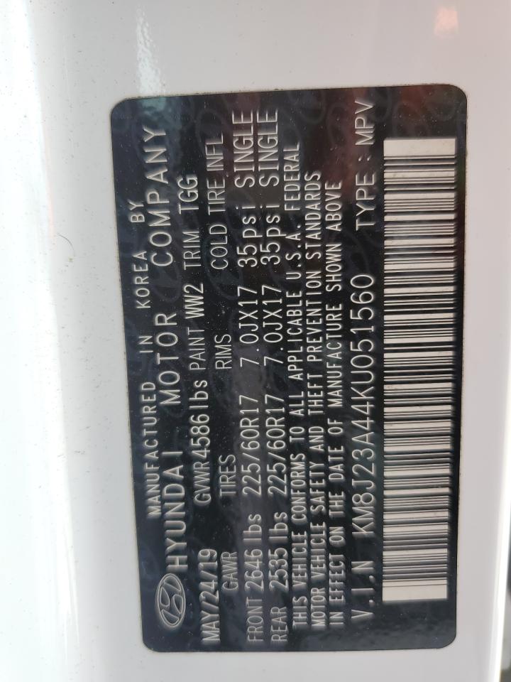 2019 Hyundai Tucson Se VIN: KM8J23A44KU051560 Lot: 64919415