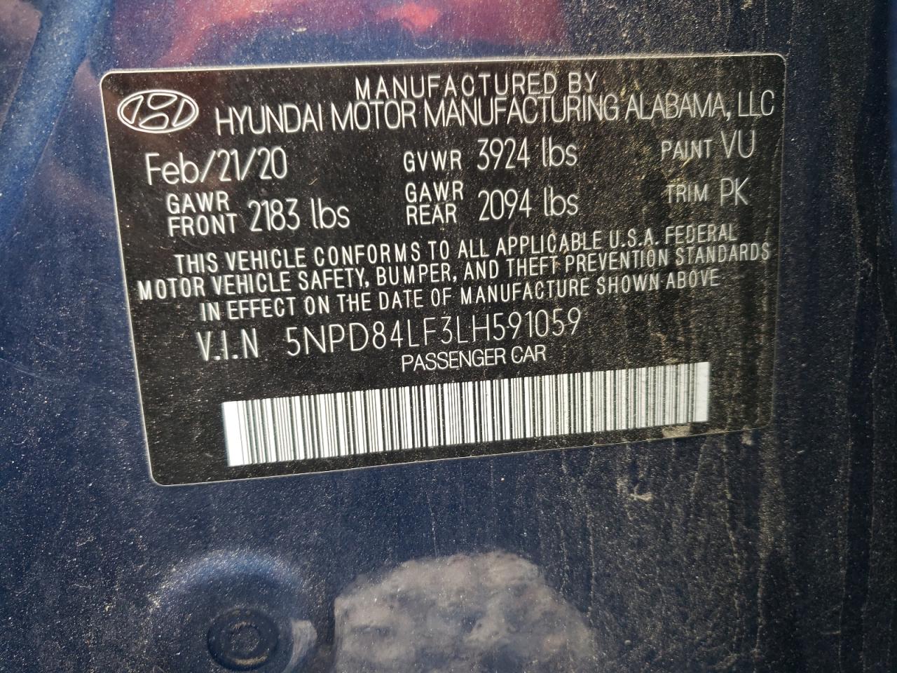 2020 Hyundai Elantra Sel VIN: 5NPD84LF3LH591059 Lot: 64631365