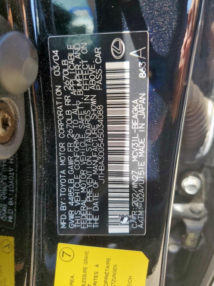 2004 Lexus Es 330 VIN: JTHBA30G545034088 Lot: 64833625