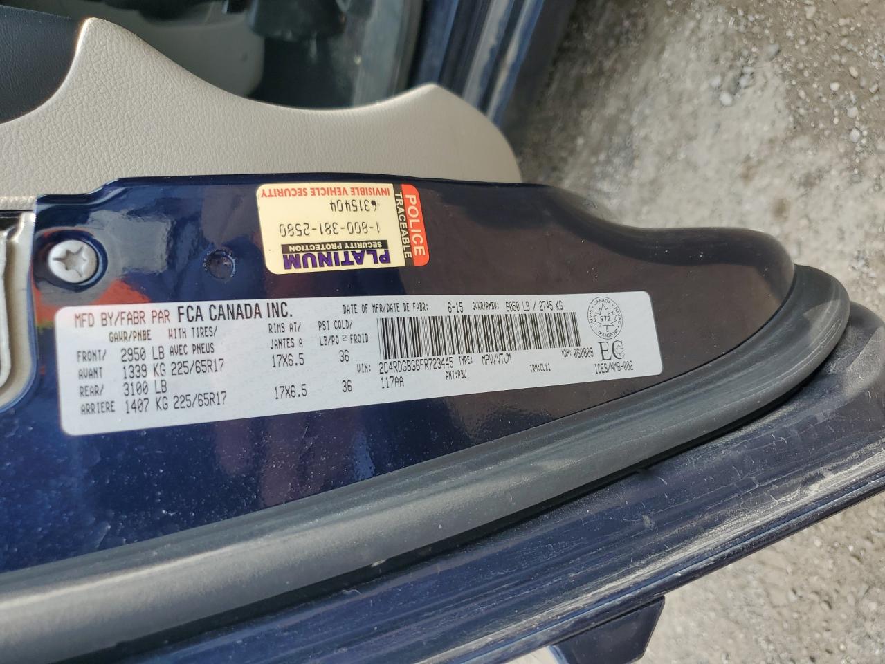 2015 Dodge Grand Caravan Se VIN: 2C4RDGBG6FR723445 Lot: 66893065