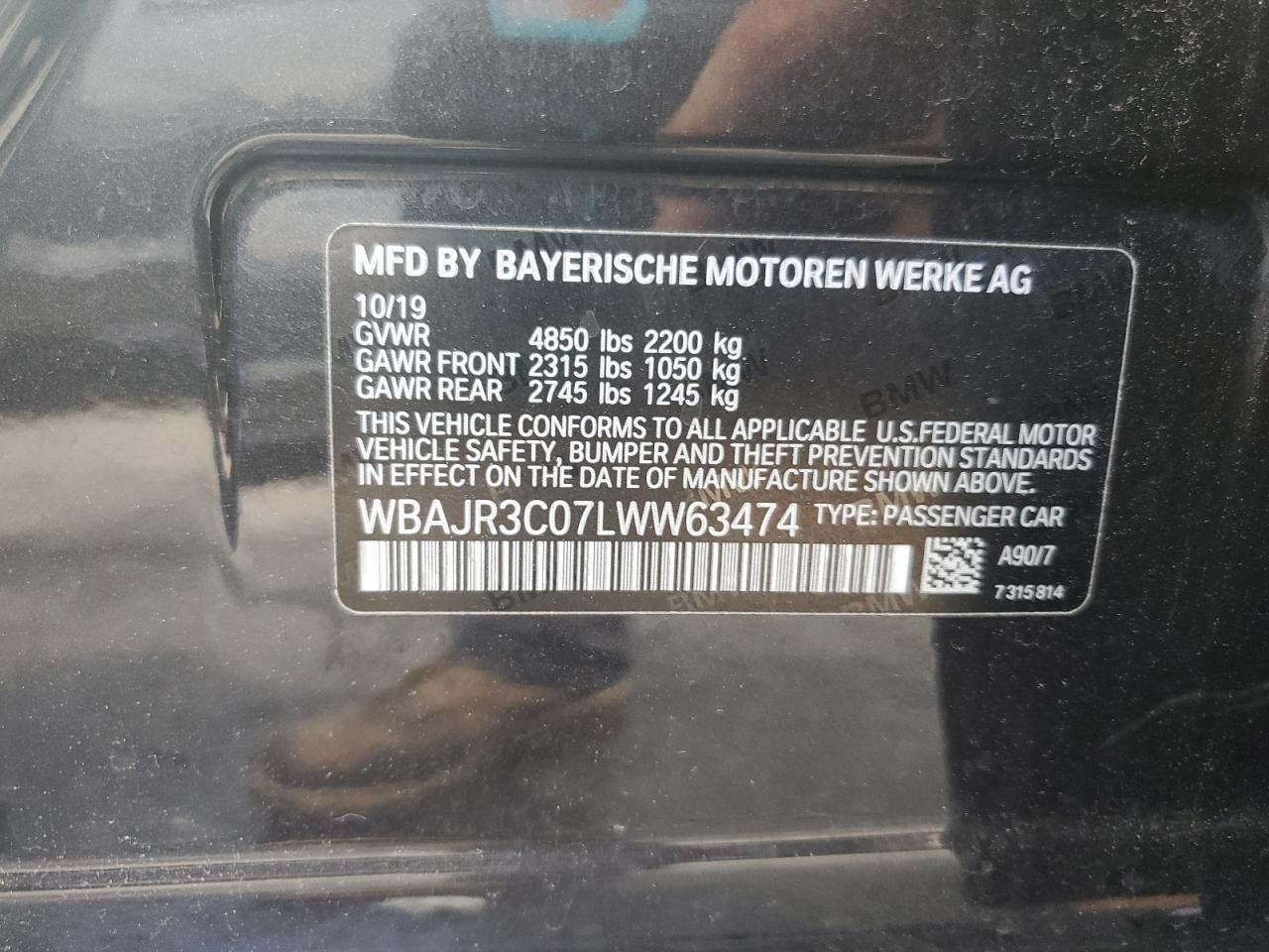 2020 BMW 530 I VIN: WBAJR3C07LWW63474 Lot: 62340275
