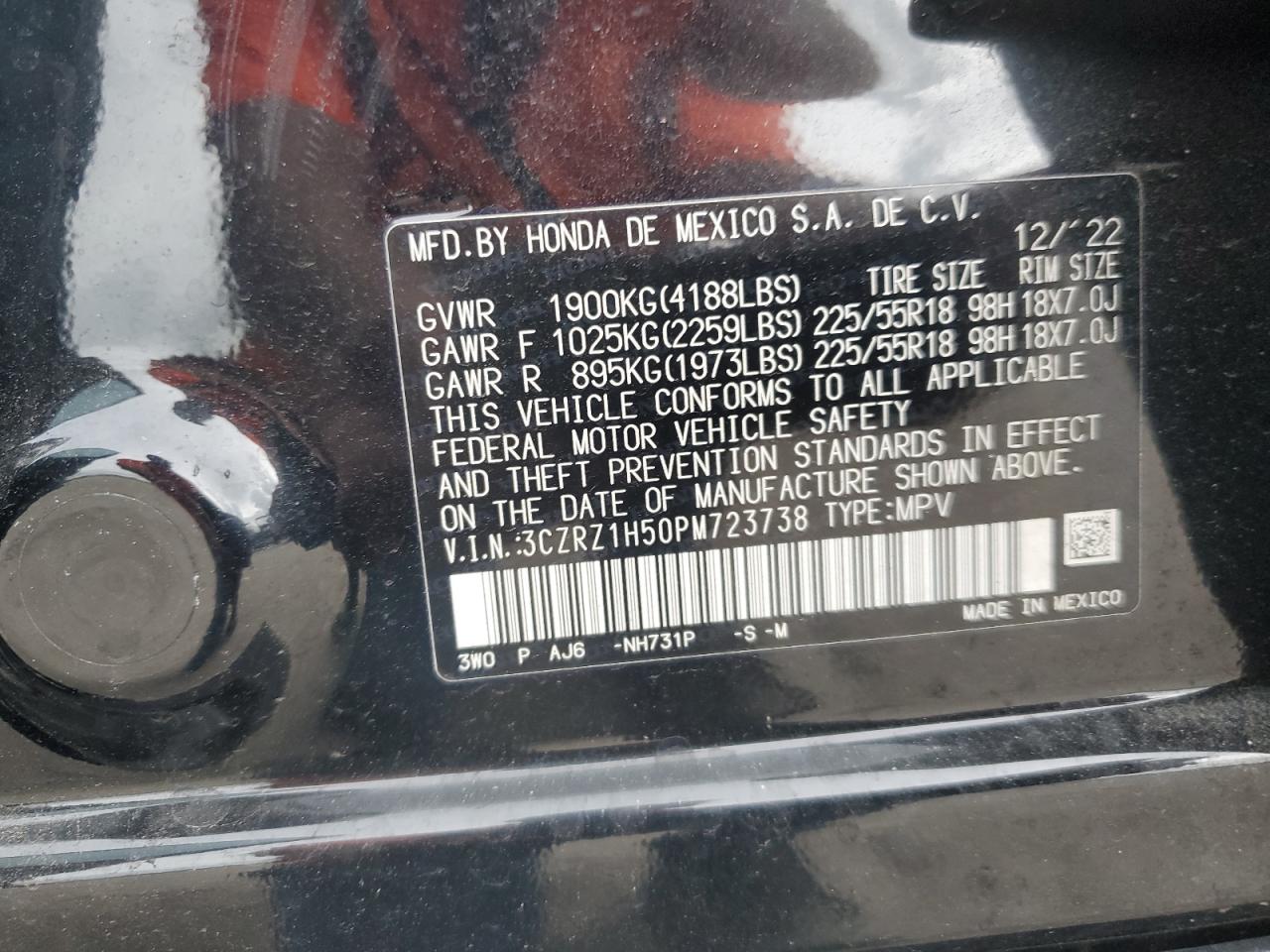 2023 Honda Hr-V Sport VIN: 3CZRZ1H50PM723738 Lot: 63235365