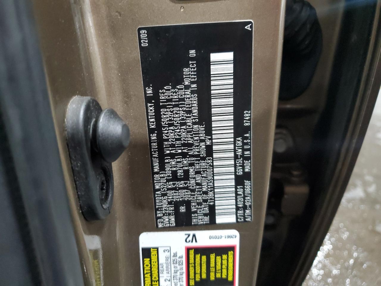 2009 Toyota Venza VIN: 4T3BK11A59U007583 Lot: 62762375