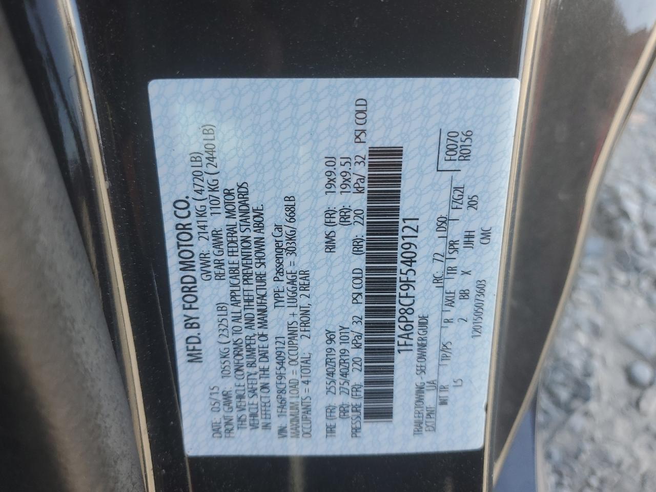 2015 Ford Mustang Gt VIN: 1FA6P8CF9F5409121 Lot: 64898035