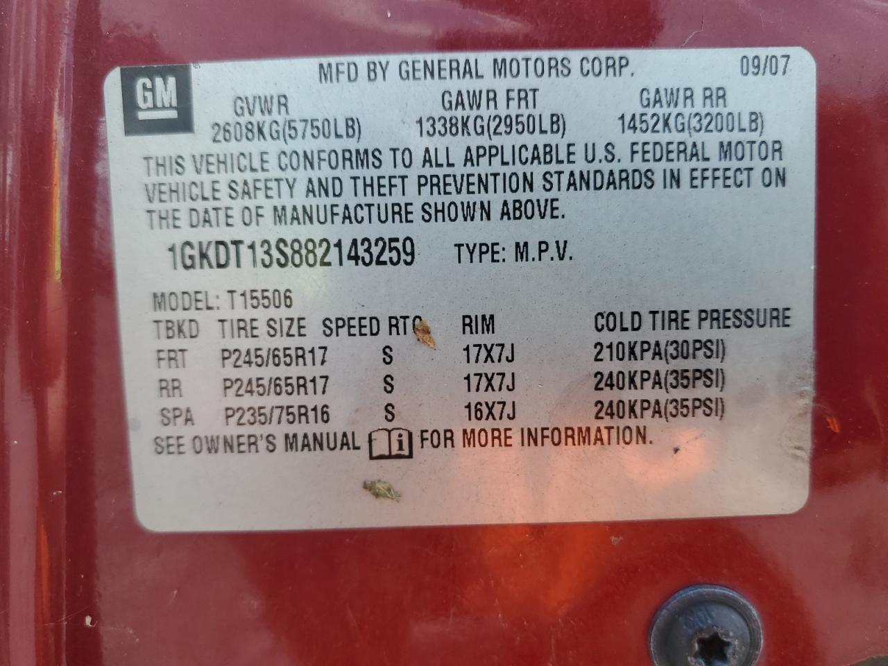 1gkdt13s882143259 1GKDT13S882143259 2008 GMC Envoy
