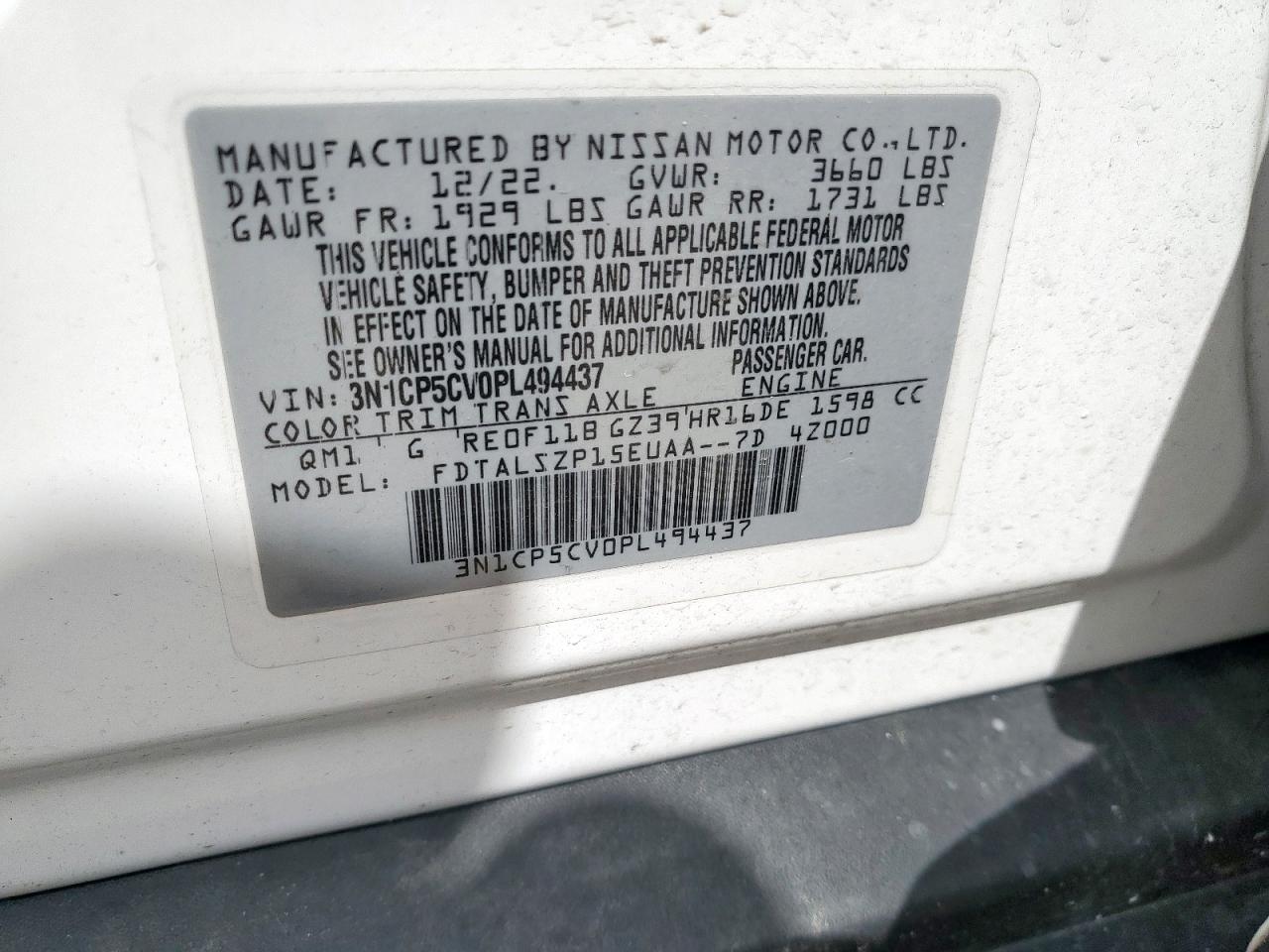 2023 Nissan Kicks Sv VIN: 3N1CP5CV0PL494437 Lot: 63328125