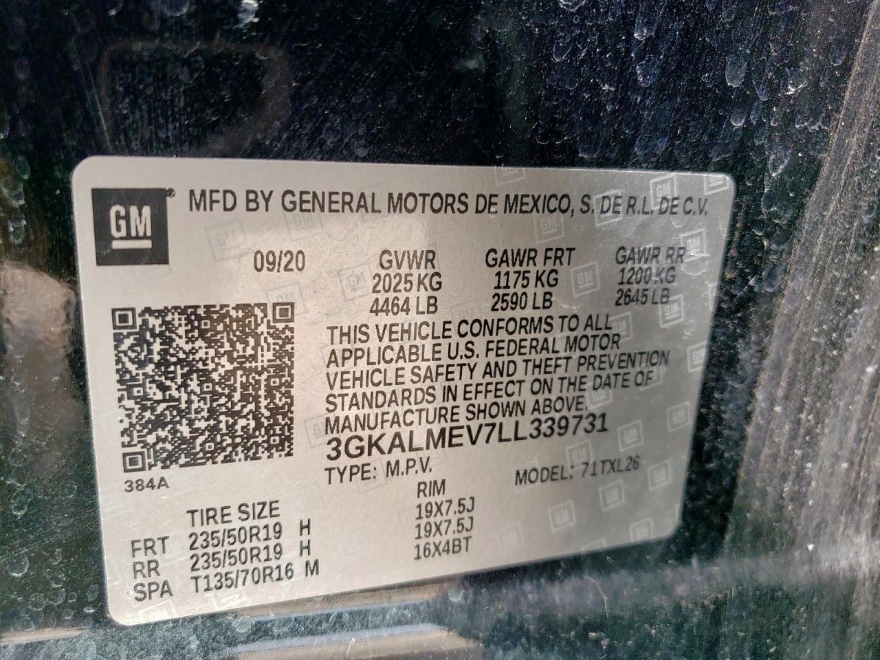 2020 GMC Terrain Sle VIN: 3GKALMEV7LL339731 Lot: 61929425
