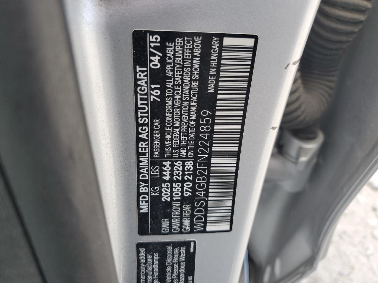 2015 Mercedes-Benz Cla 250 4Matic VIN: WDDSJ4GB2FN224859 Lot: 63036095