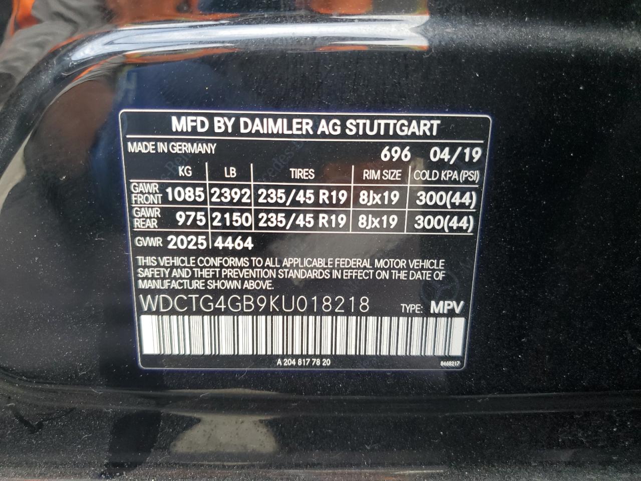 2019 Mercedes-Benz Gla 250 4Matic VIN: WDCTG4GB9KU018218 Lot: 65628225