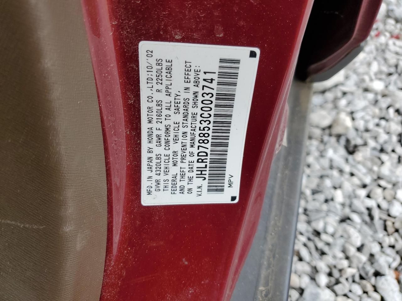 2003 Honda Cr-V Ex VIN: JHLRD78853C003741 Lot: 63320275