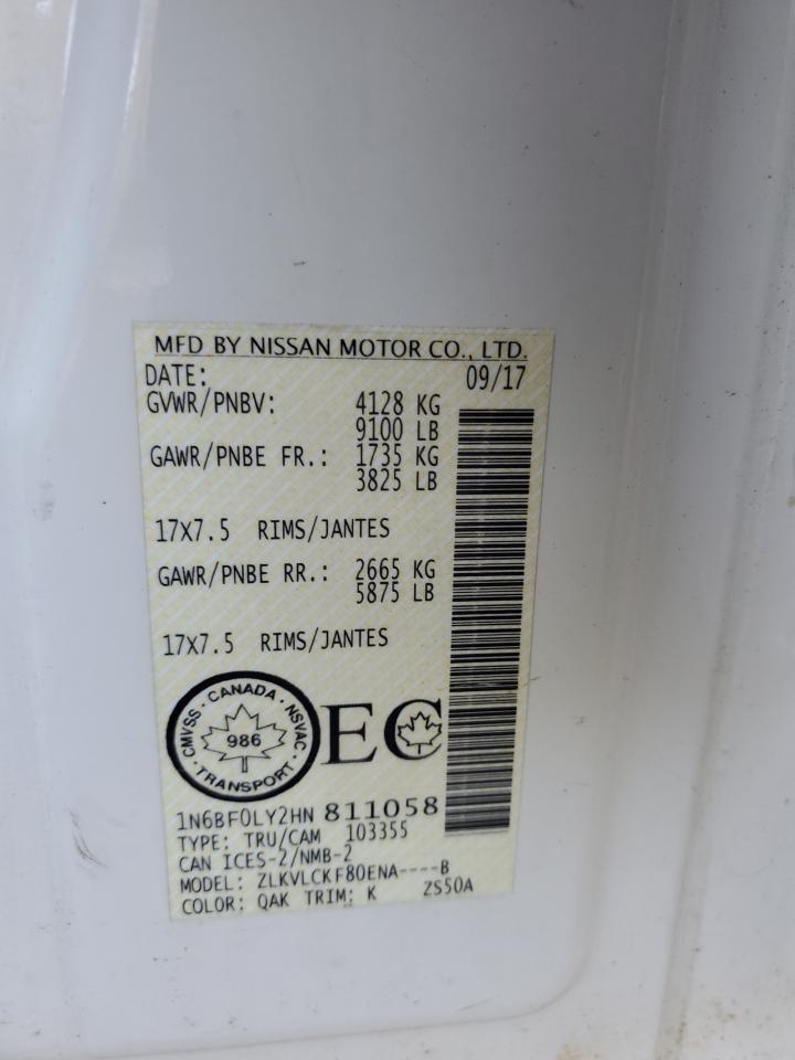 1n6bf0ly2hn811058 1N6BF0LY2HN811058 2017 Nissan Nv 2500 S