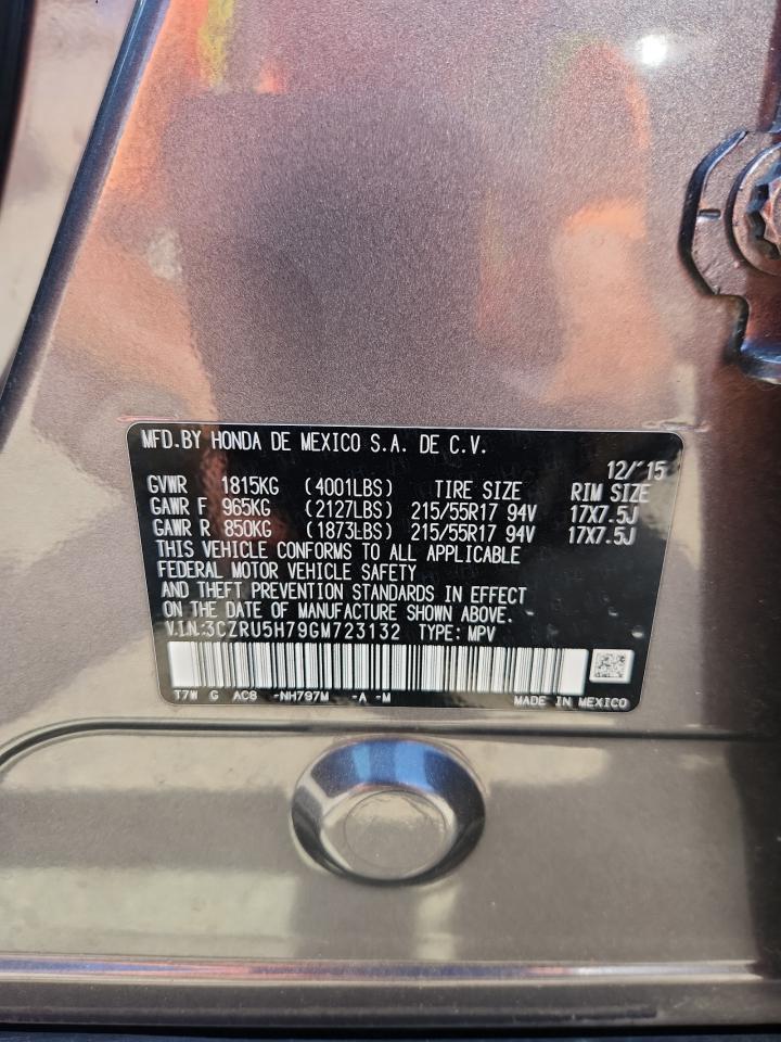 2016 Honda Hr-V Exl VIN: 3CZRU5H79GM723132 Lot: 64805345