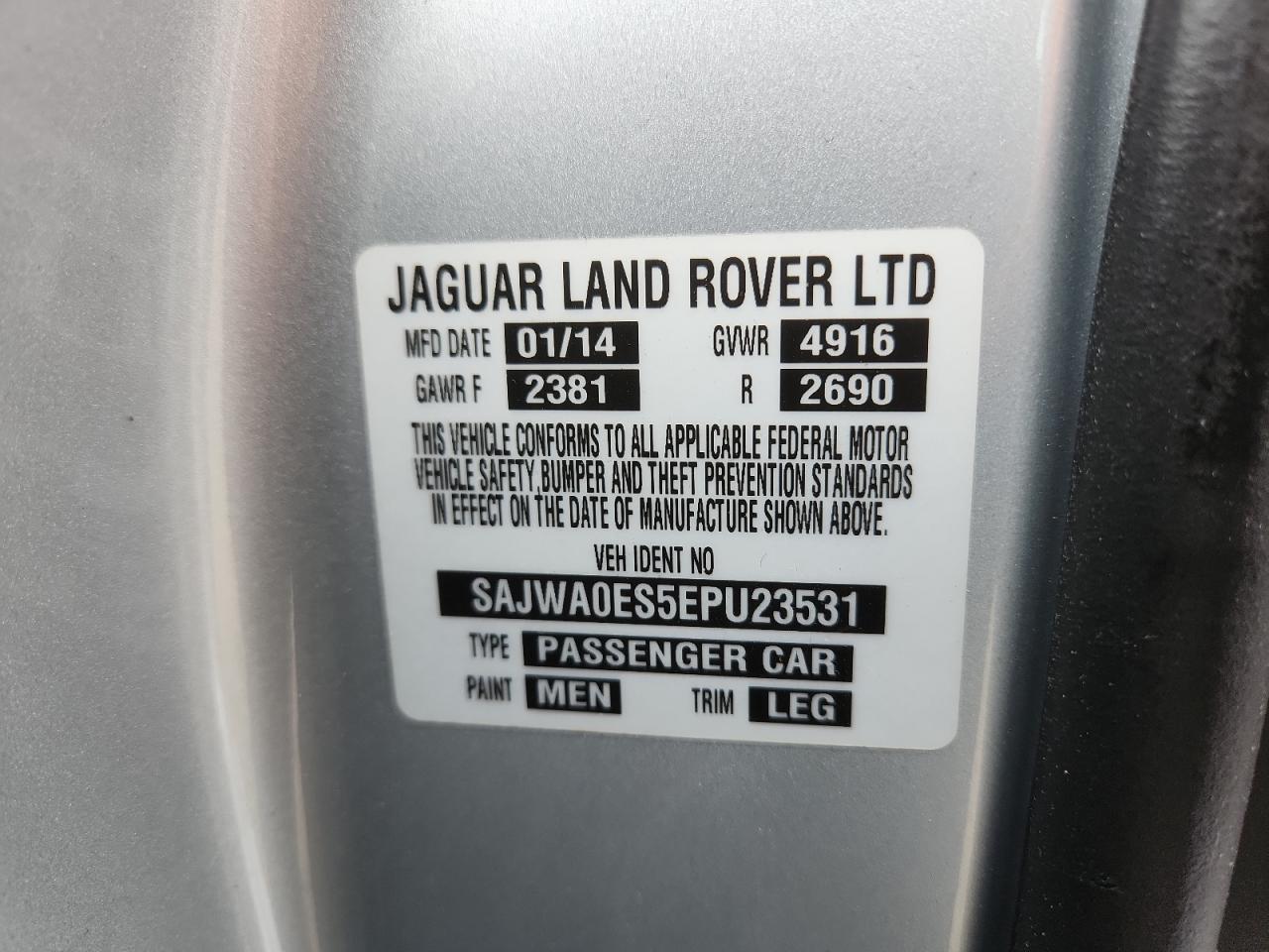 2014 Jaguar Xf VIN: SAJWA0ES5EPU23531 Lot: 64480635