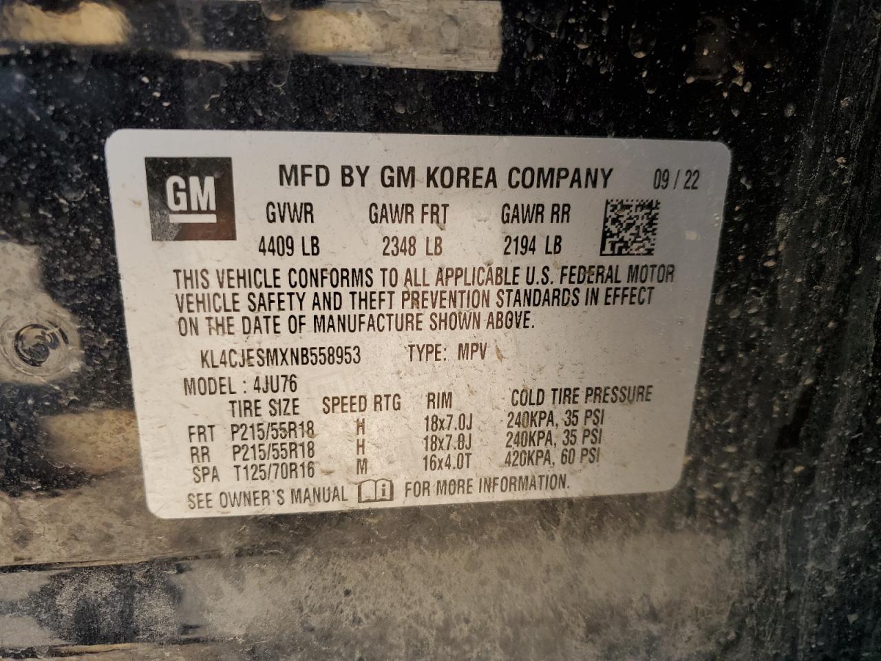 2022 Buick Encore Preferred VIN: KL4CJESMXNB558953 Lot: 69991285