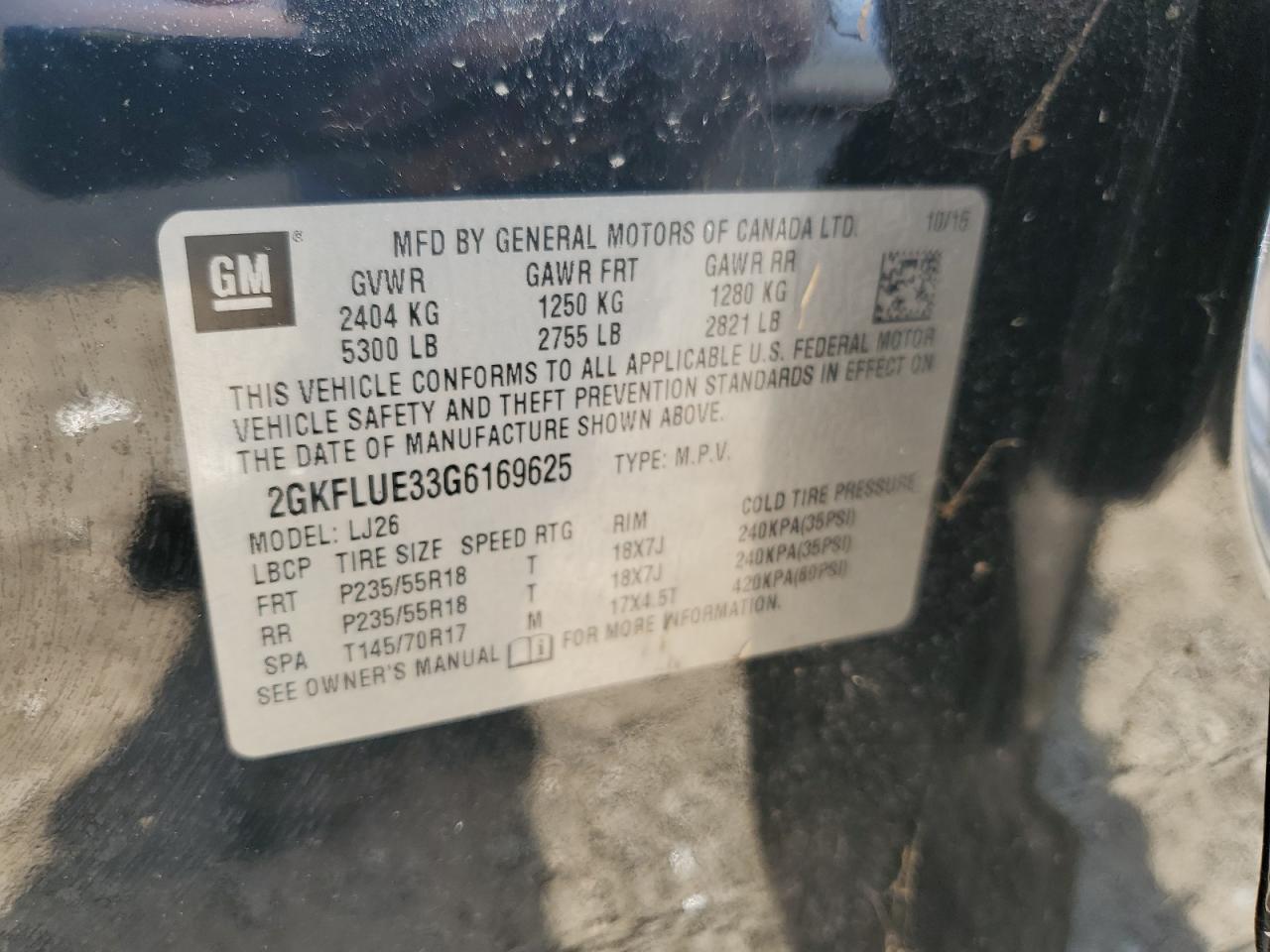 2gkflue33g6169625 2GKFLUE33G6169625 2016 GMC Terrain Slt