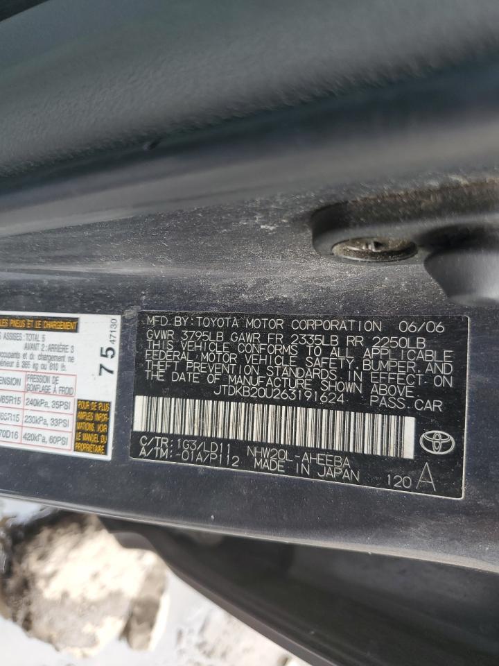 2006 Toyota Prius VIN: JTDKB20U263191624 Lot: 65148065