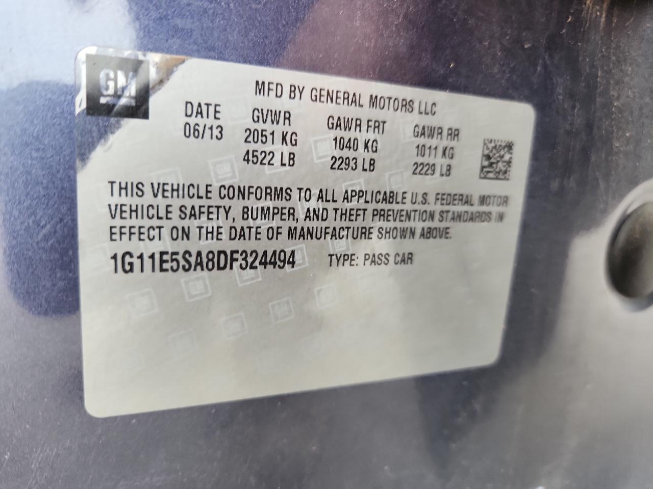 2013 Chevrolet Malibu 2Lt VIN: 1G11E5SA8DF324494 Lot: 63323405