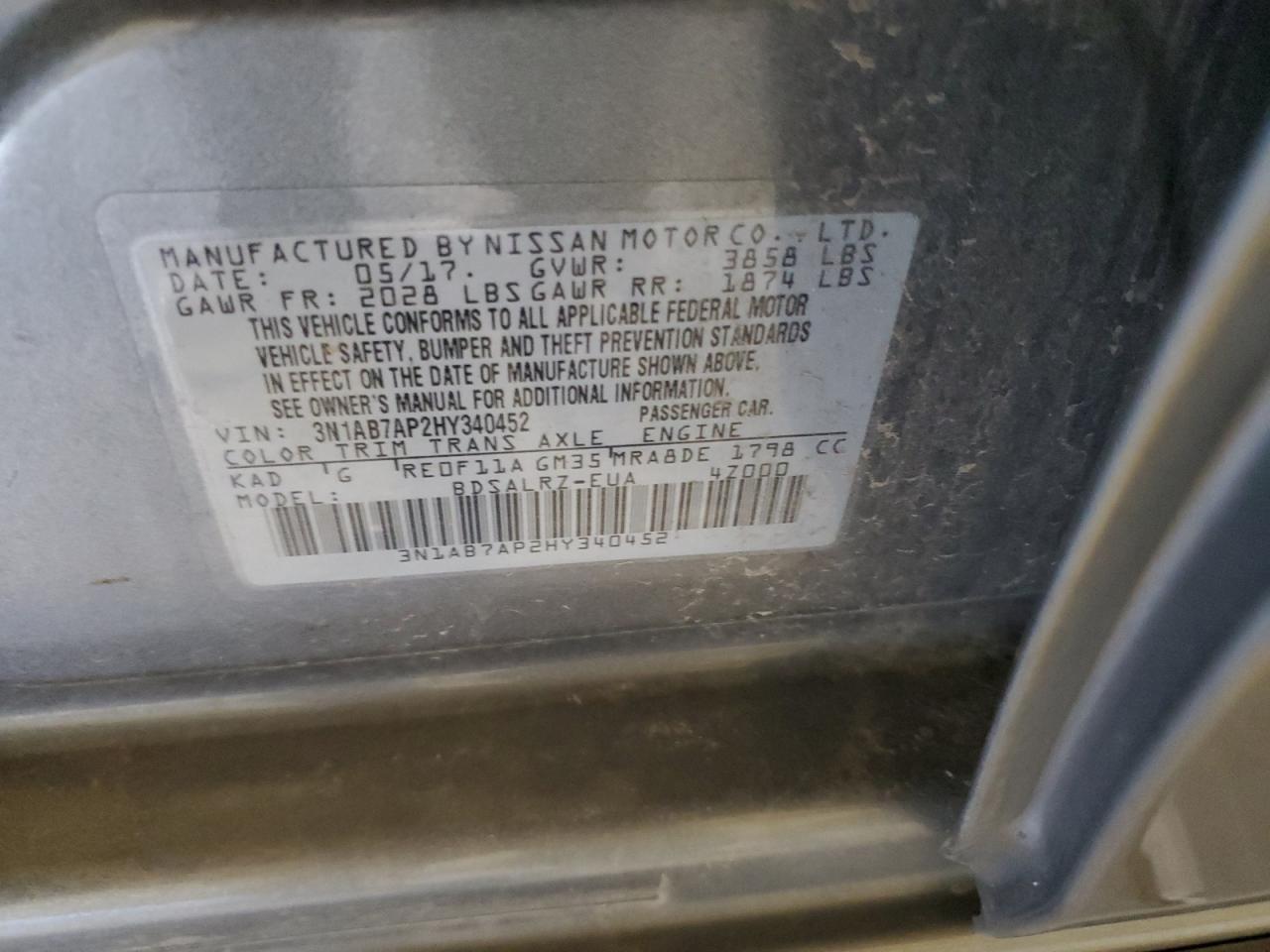 2017 Nissan Sentra S VIN: 3N1AB7AP2HY340452 Lot: 64777355