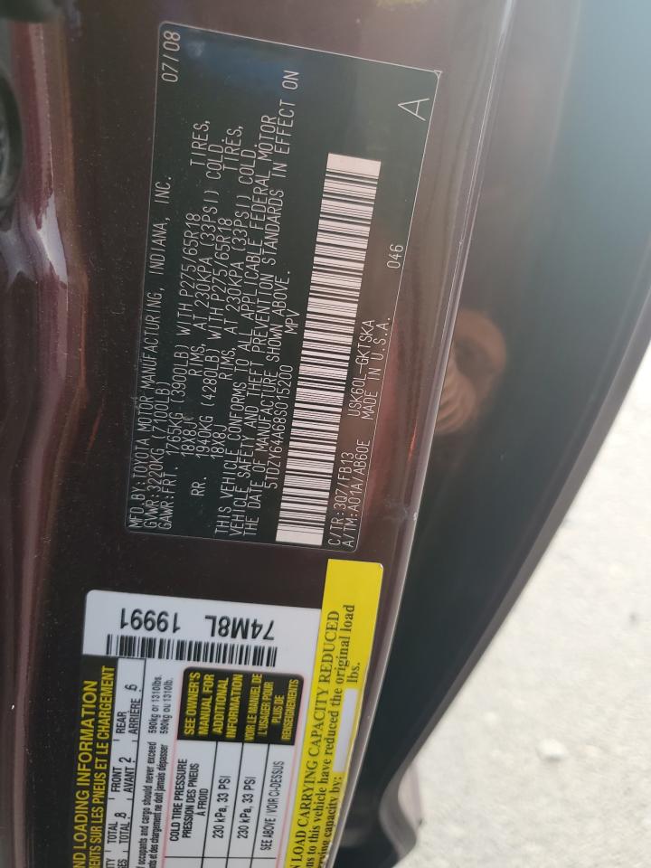 2008 Toyota Sequoia Sr5 VIN: 5TDZY64A68S015200 Lot: 62908345
